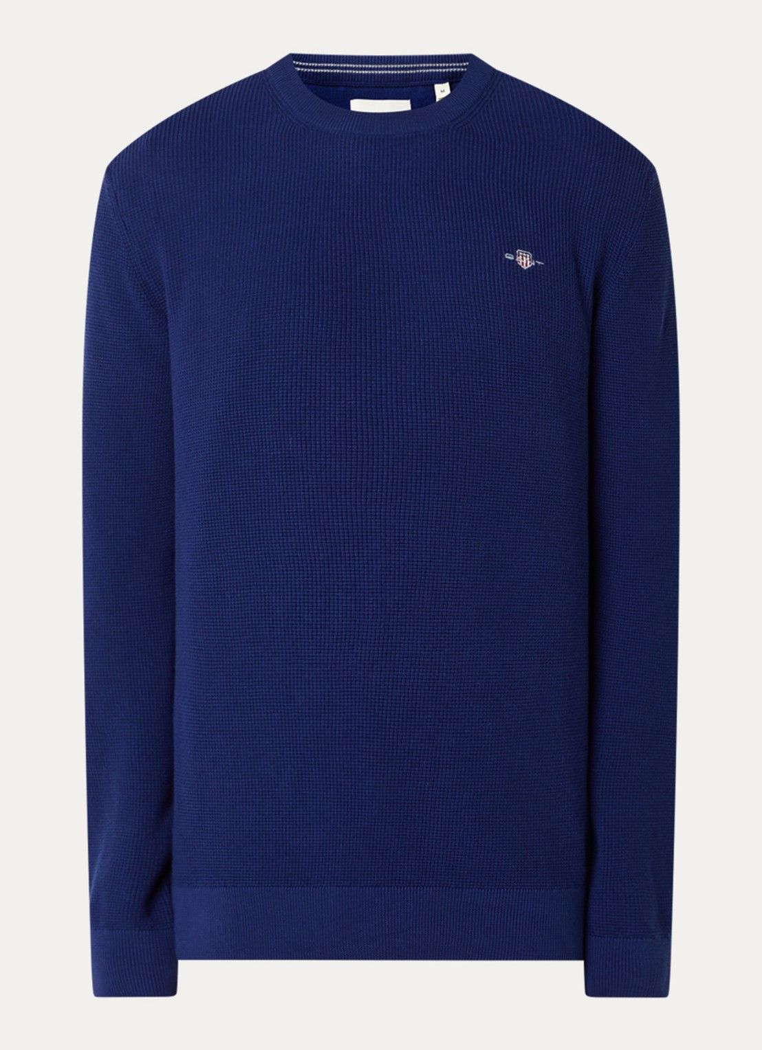 Gant Micro fijngebreide trui met logo - voorkant 3 donkerblauw