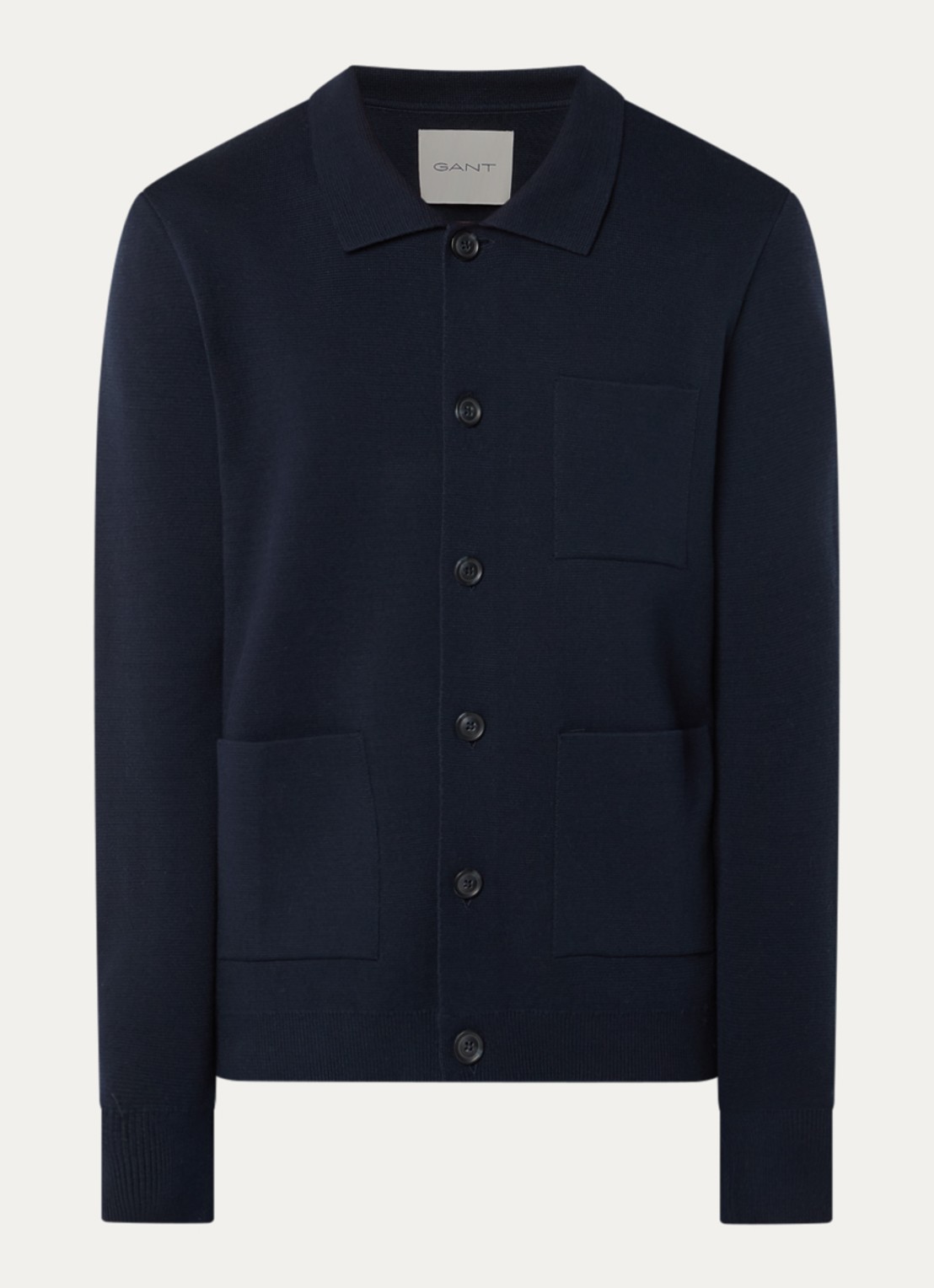 Gant Milano fijngebreid vest met opgestikte zakken - voorkant 3 donkerblauw