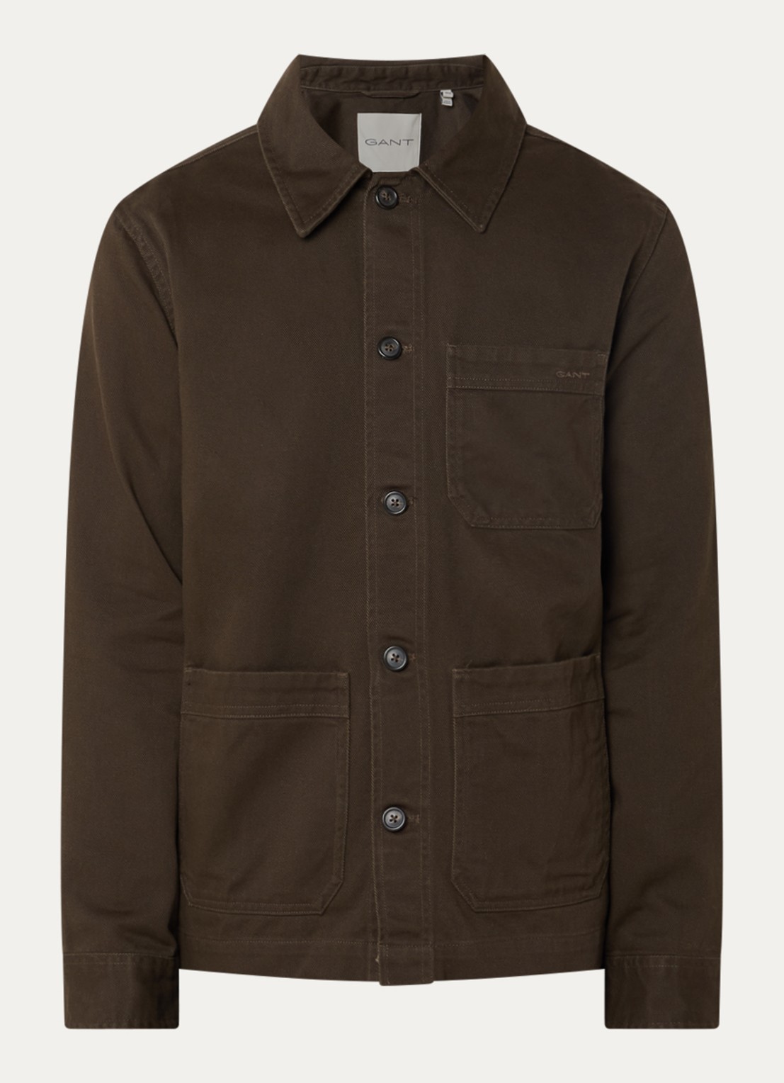 Gant Overshirt met borstzak - voorkant 2 donkerbruin