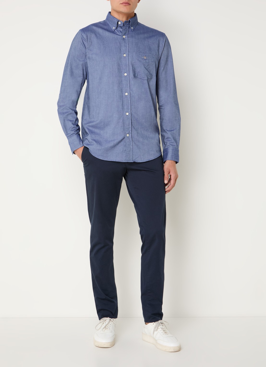 Gant Oxford regular fit overhemd met logoborduring - voorkant 4 indigo