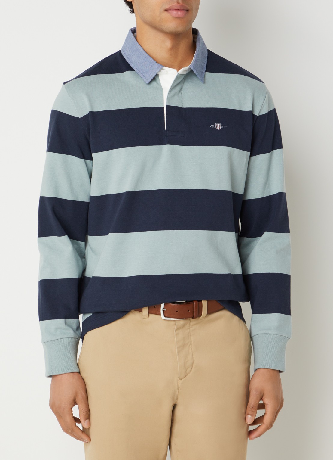 Gant Polo met streeprint - detail 2 donkerblauw