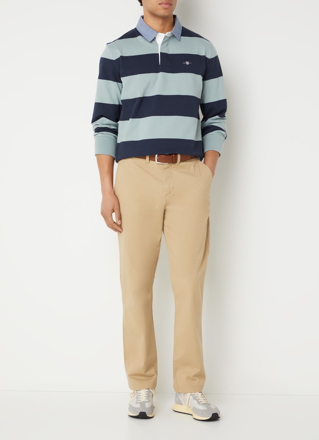 Gant Polo met streeprint - voorkant 4 donkerblauw