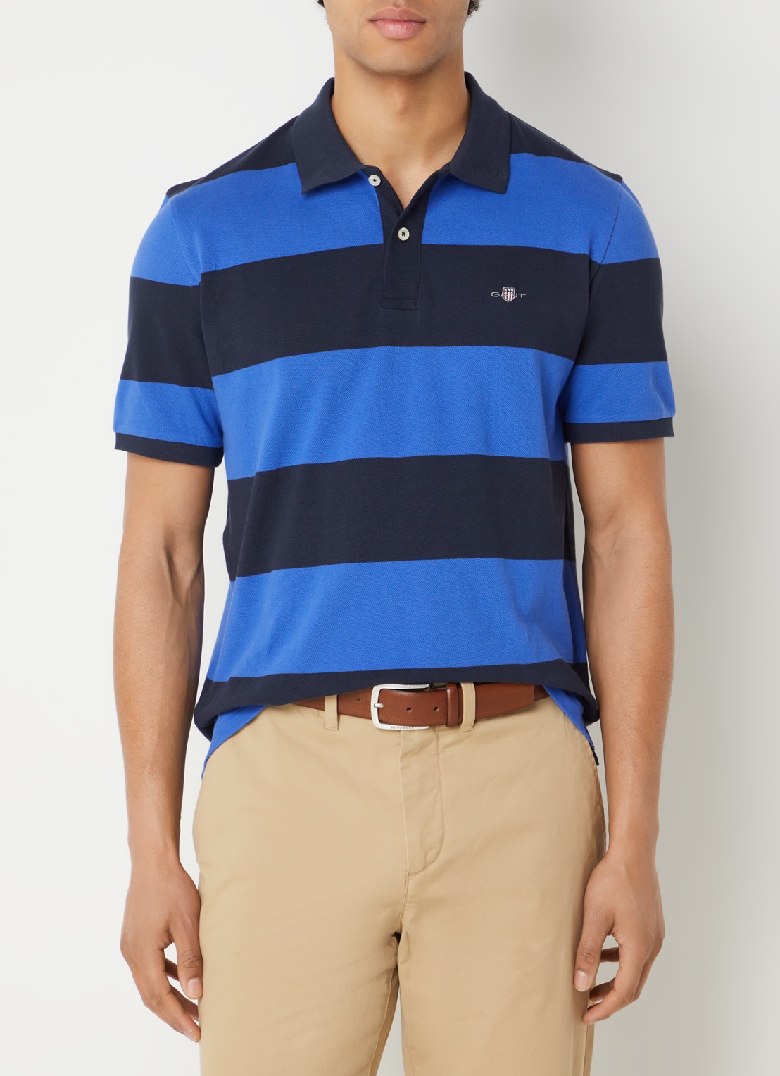 Gant Polo van piqué katoen met streepprint - detail 2 royalblauw