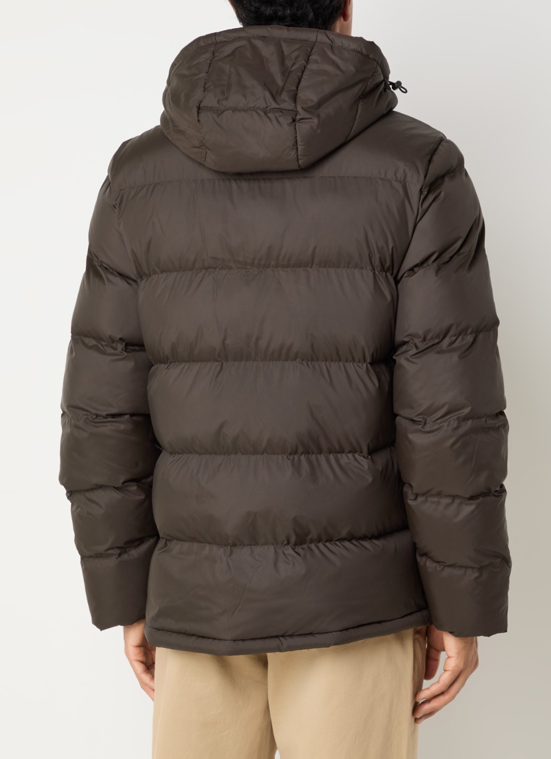 Gant Puffer jack met capuchon en ritszakken - achterkant donkerbruin