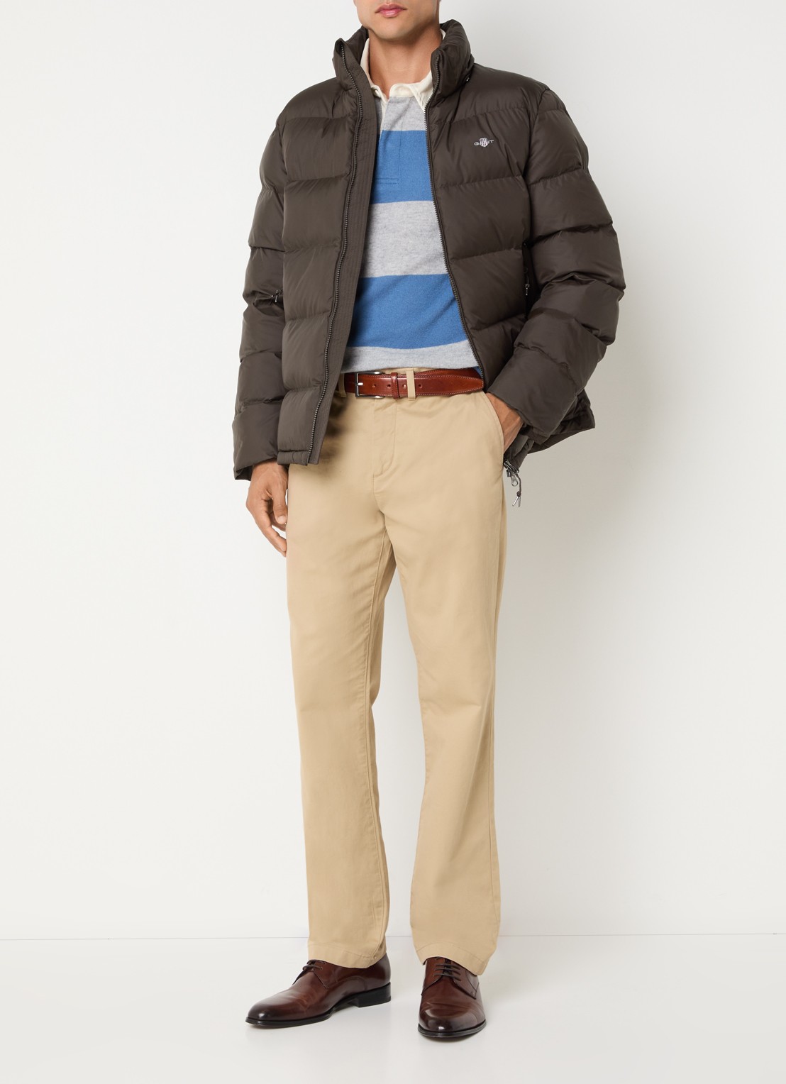 Gant Puffer jack met capuchon en ritszakken - voorkant 4 donkerbruin