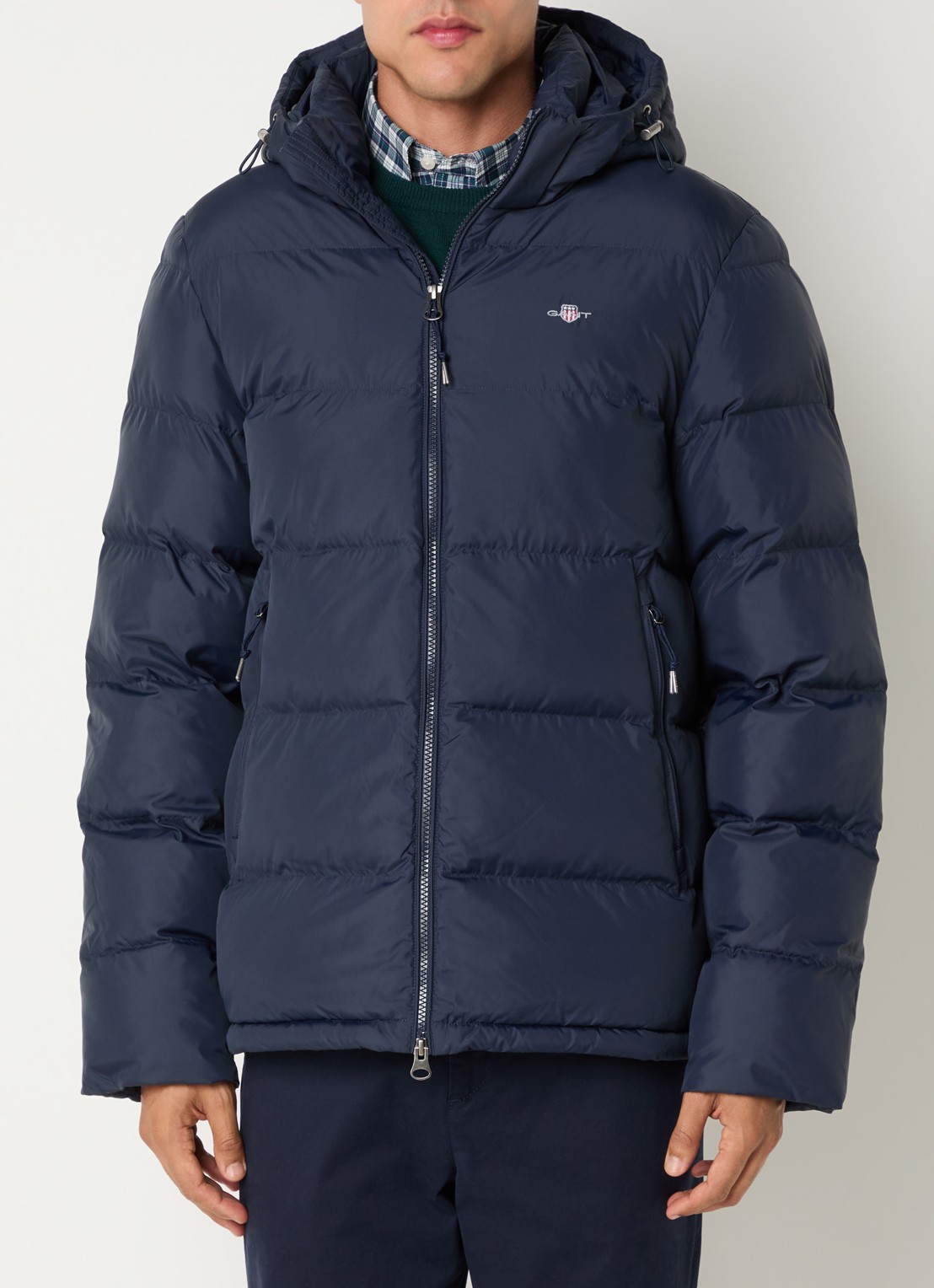 Gant Puffer jack met capuchon en ritszakken - detail 4 donkerblauw