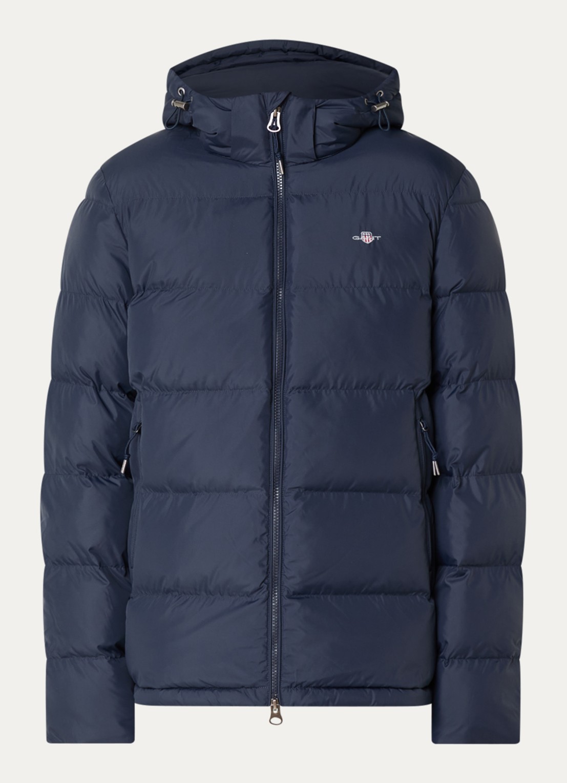 Gant Puffer jack met capuchon en ritszakken - voorkant donkerblauw