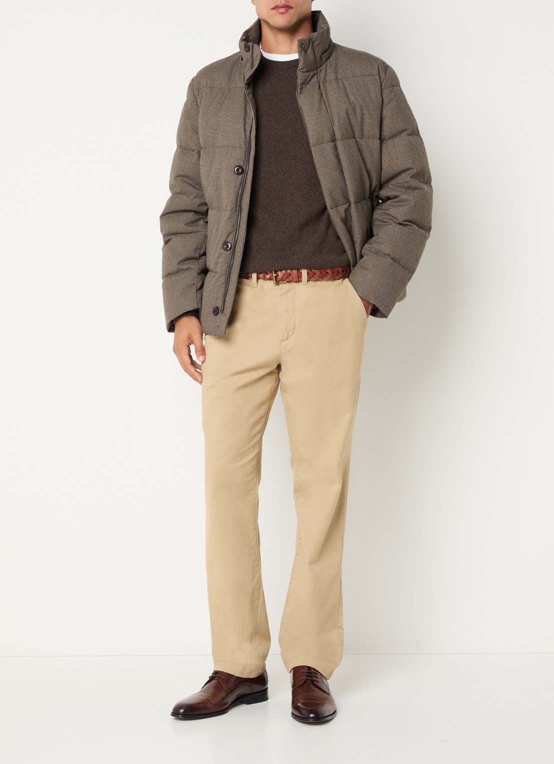 Gant Puffer jack met pied-de-poule dessin - voorkant 4 donkerbeige