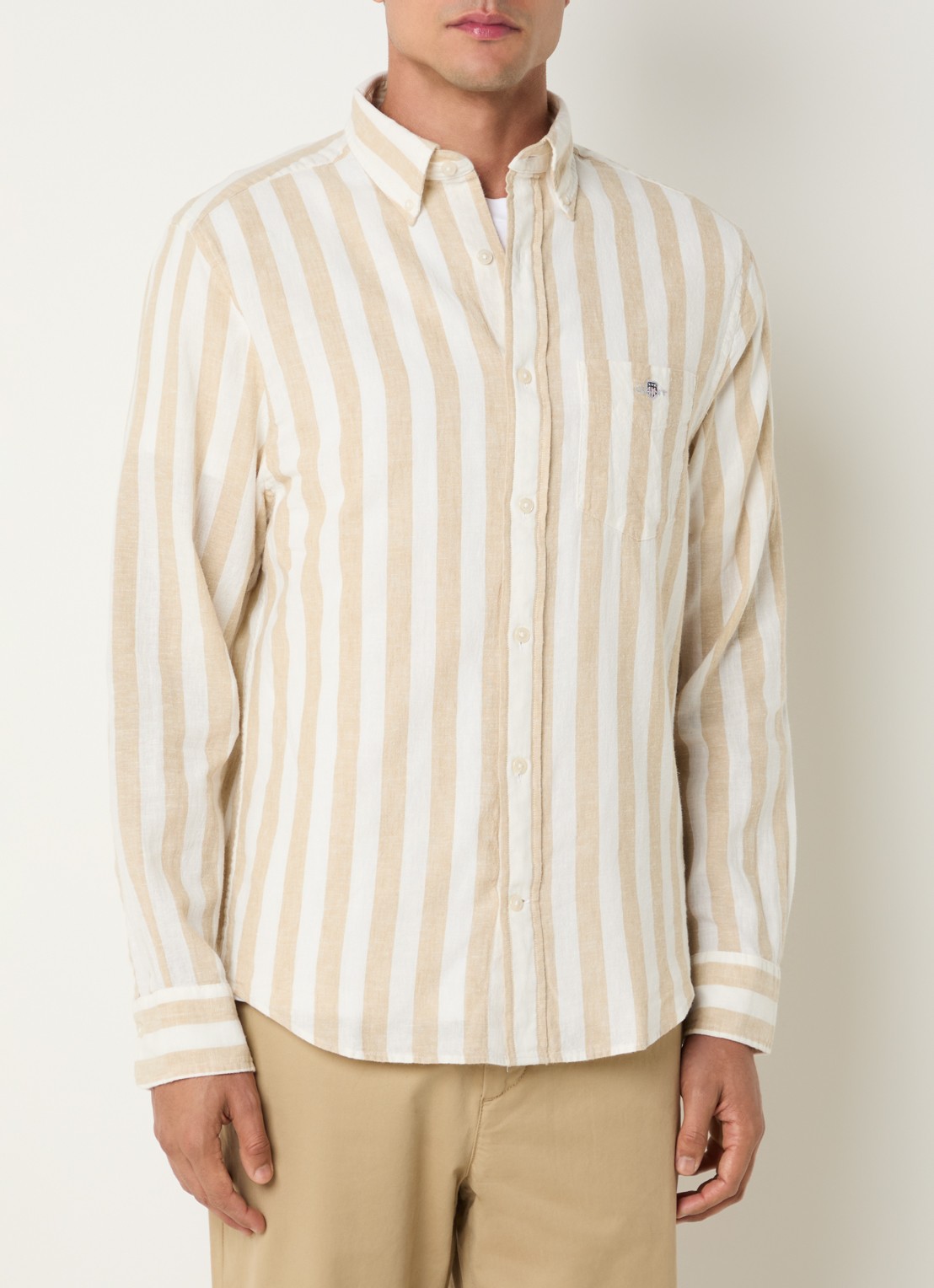 Gant Reg overhemd met streepprint en logo - detail 4 beige