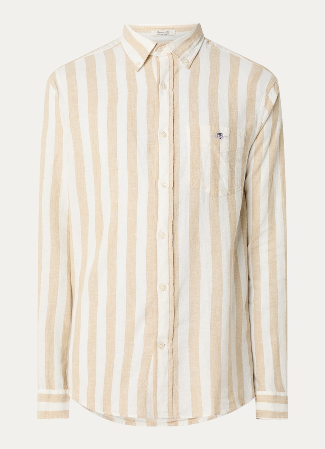Gant Reg overhemd met streepprint en logo - voorkant 2 beige