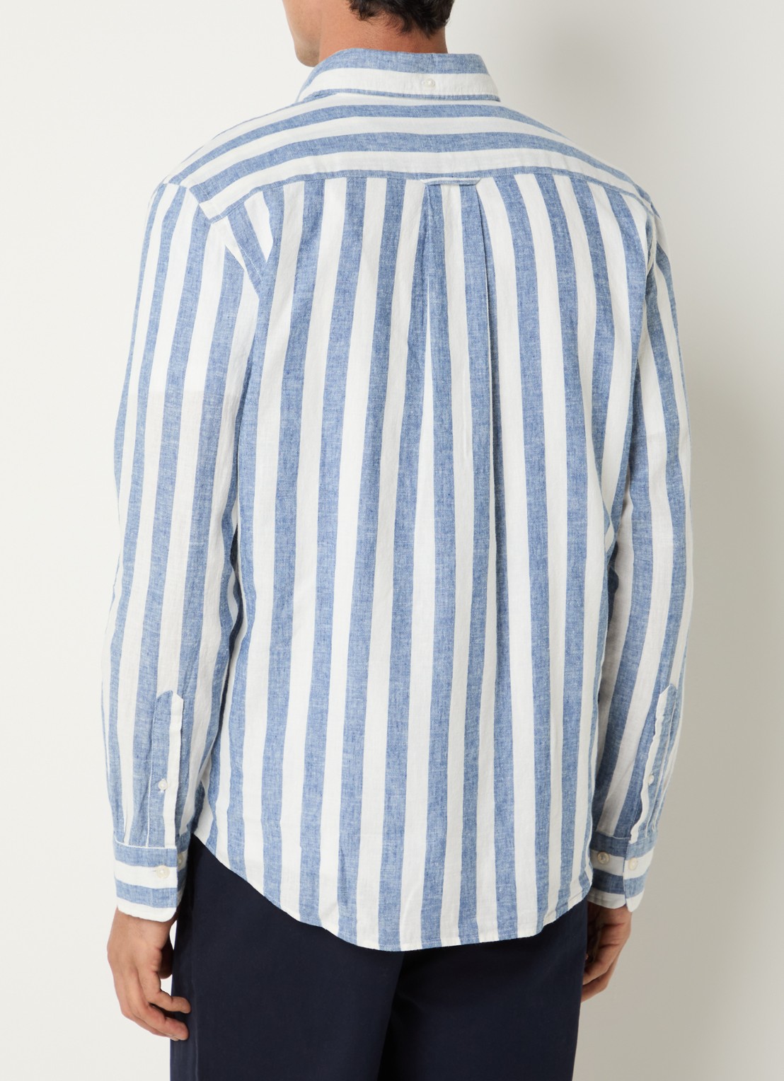 Gant Reg overhemd met streepprint en logo - achterkant staalblauw