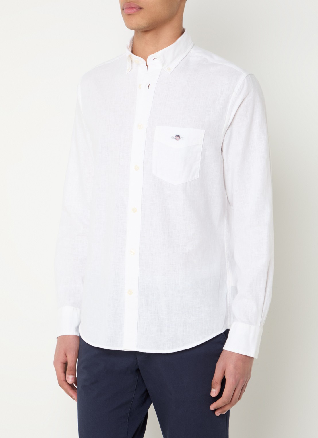 Gant Regular fit overhemd in linnenblend met logoborduring - detail 4 wit