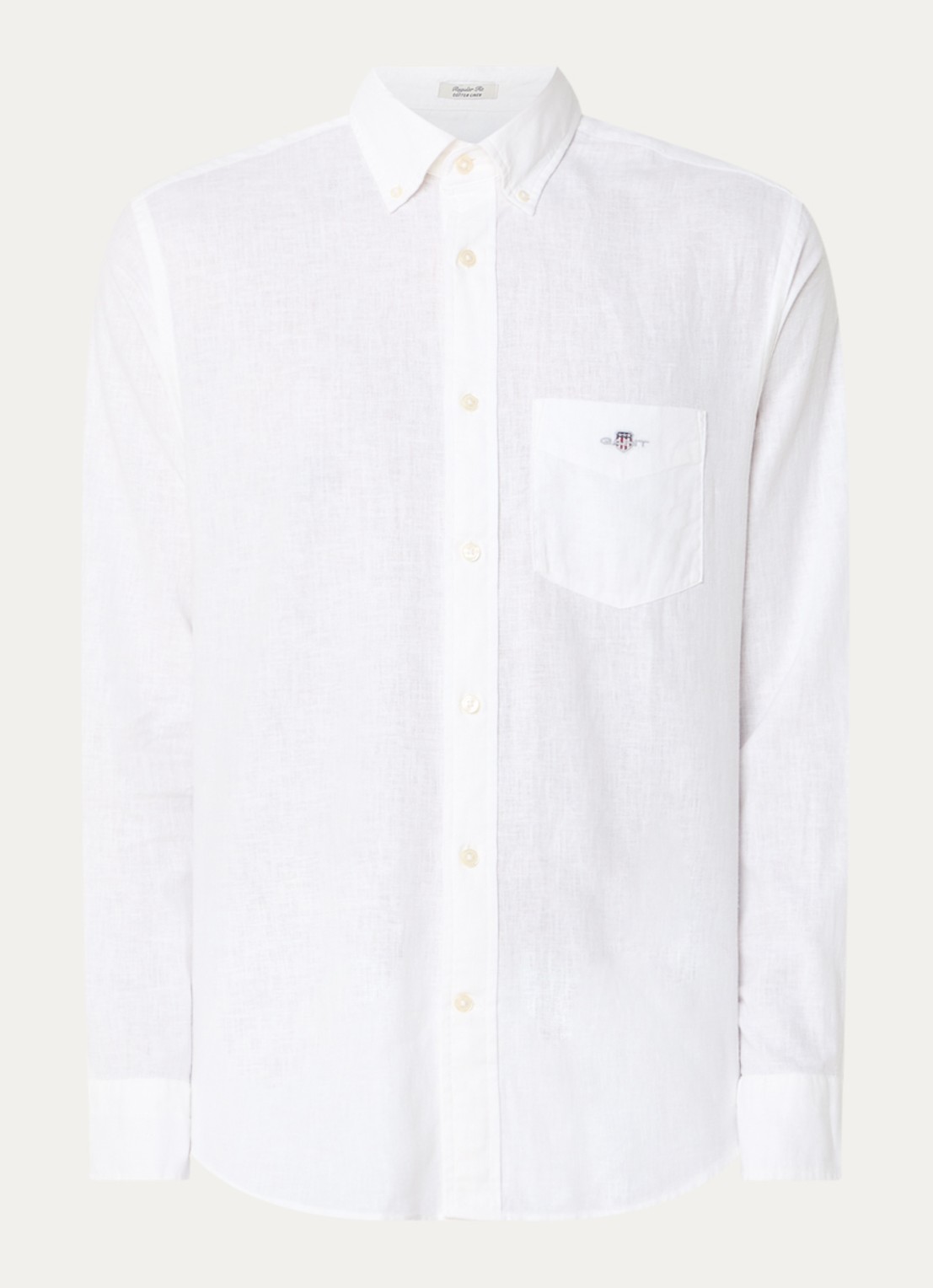 Gant Regular fit overhemd in linnenblend met logoborduring - voorkant 2 wit