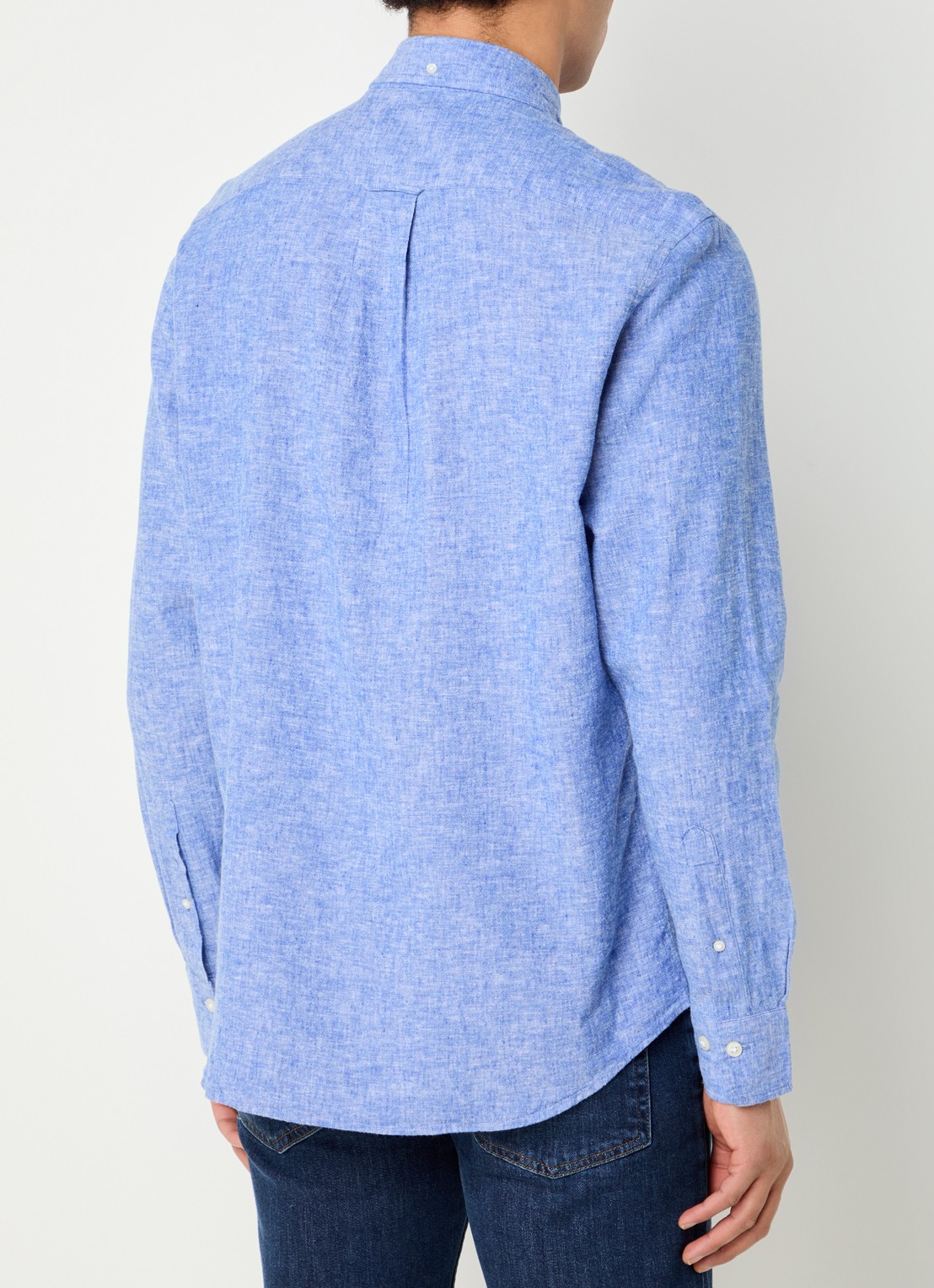 Gant Regular fit overhemd in linnenblend met logoborduring - achterkant 3 blauw