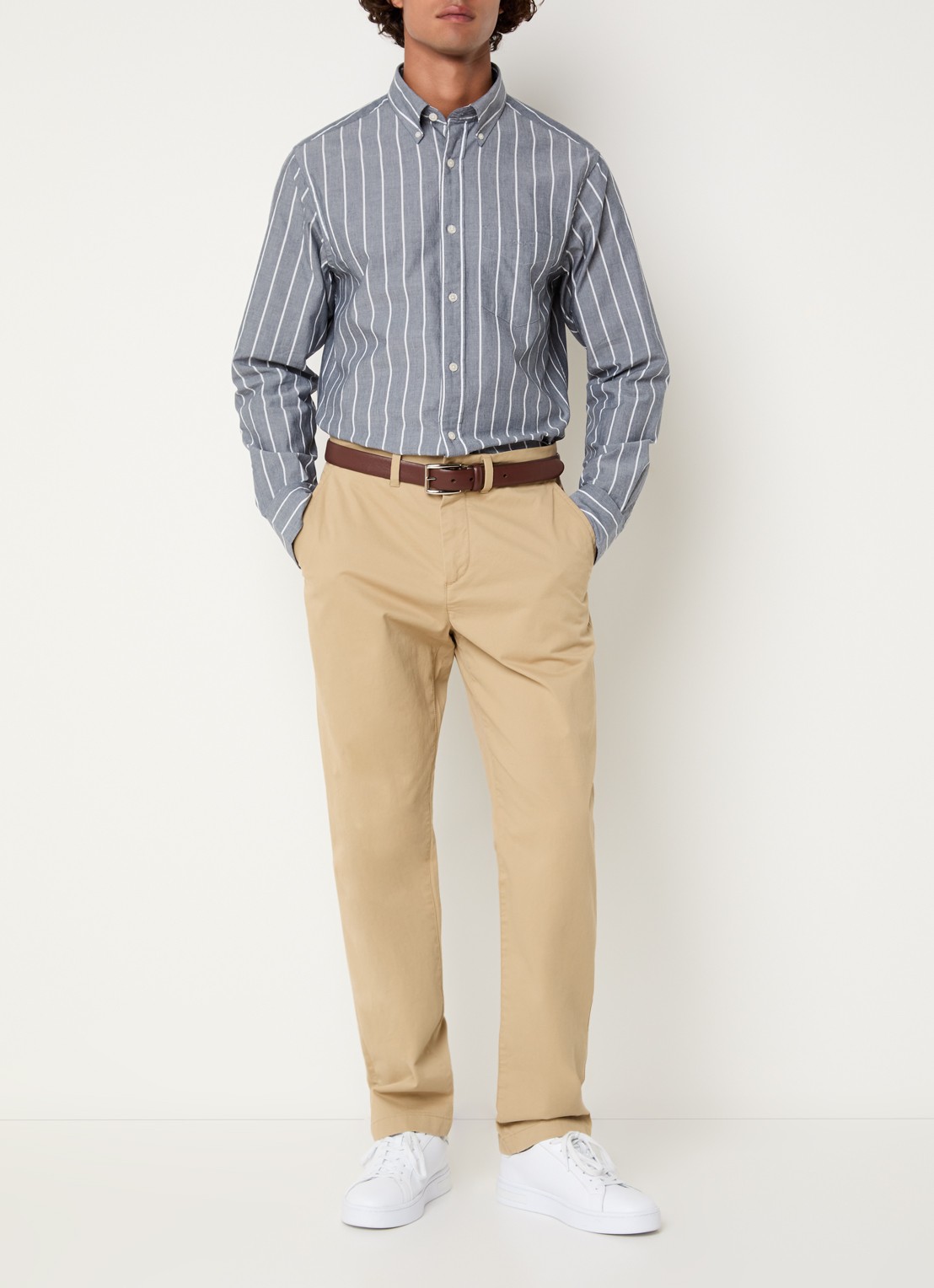 Gant Regular fit overhemd met borstzak en streepprint - voorkant 2 grijs
