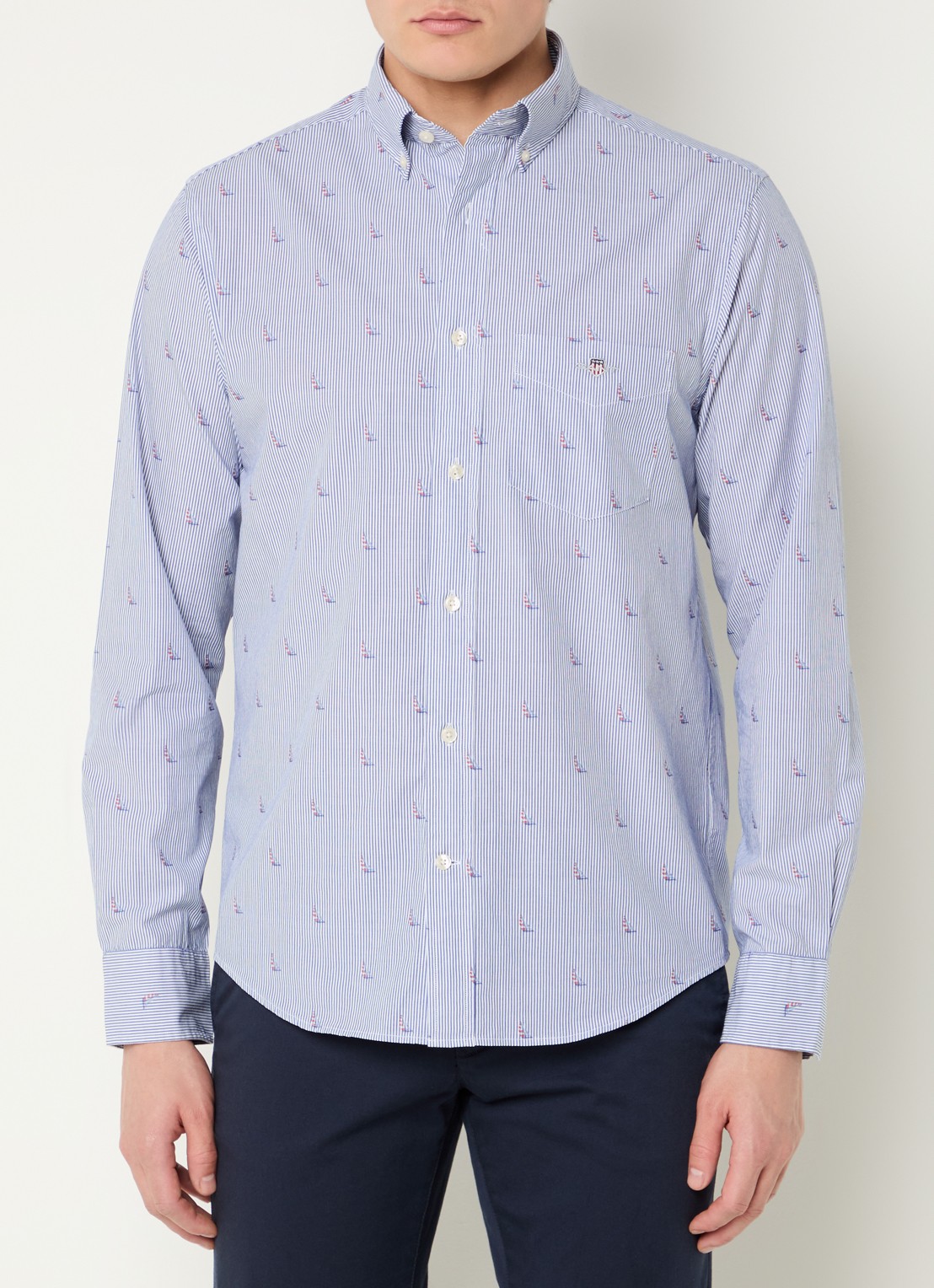 Gant Regular fit overhemd met print en borstzak - detail 2 royalblauw