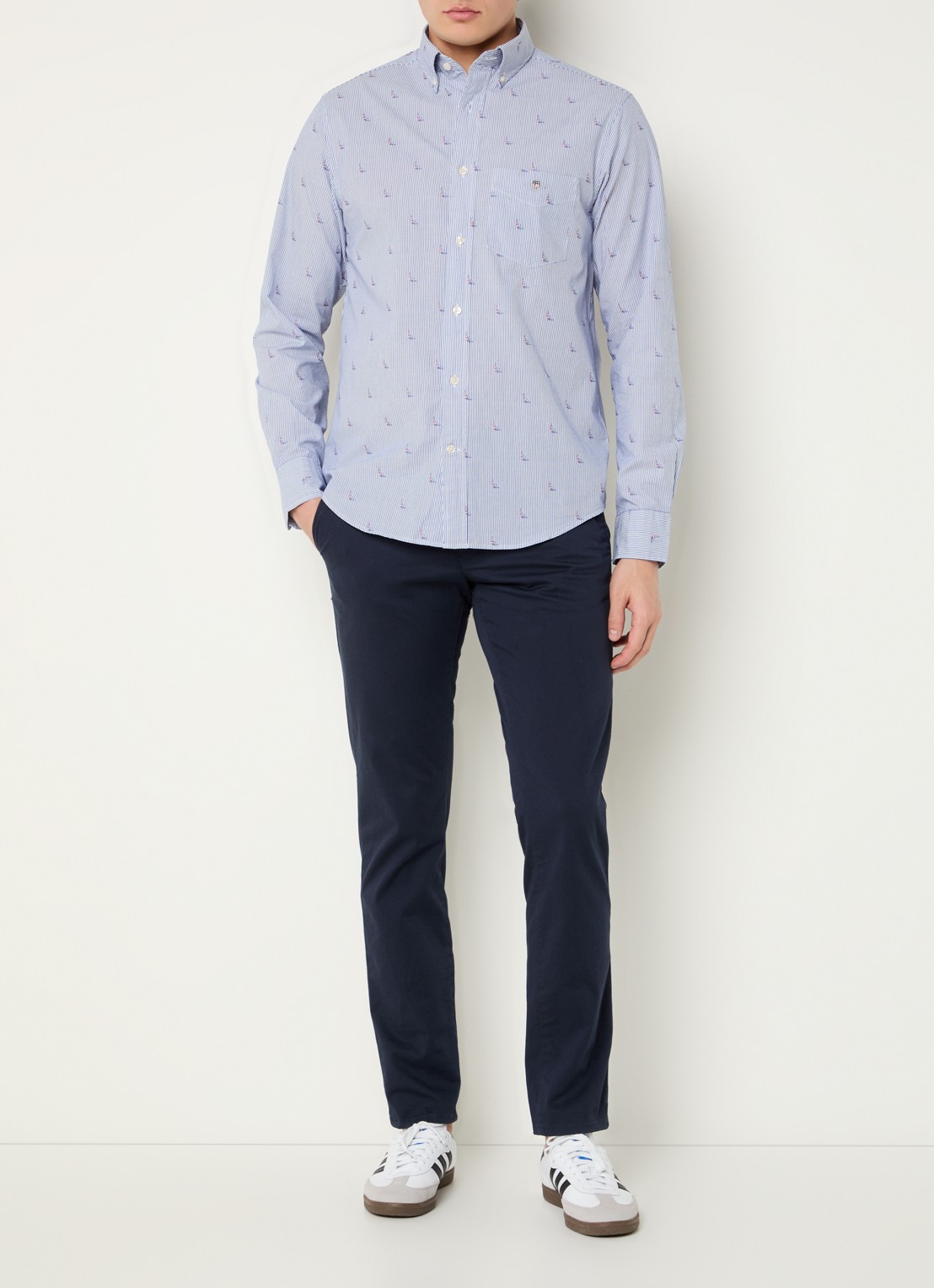 Gant Regular fit overhemd met print en borstzak - voorkant 5 royalblauw