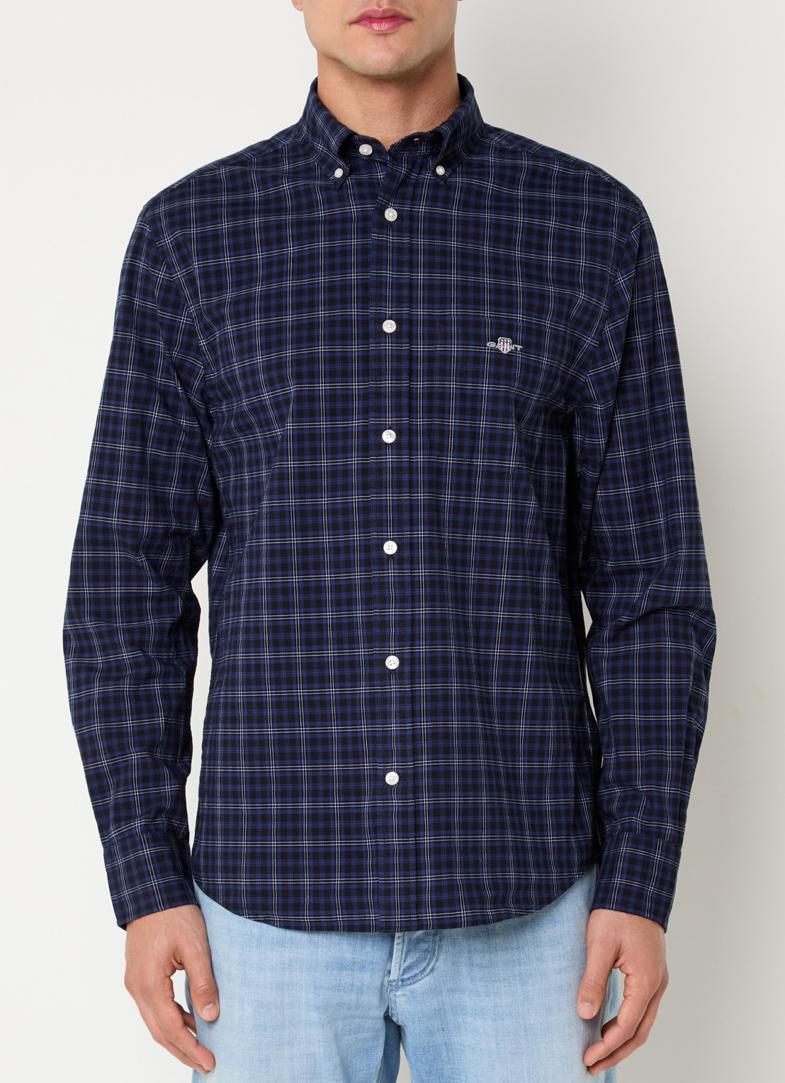 Gant Regular fit overhemd met ruitdessin en borstzak - detail 4 donkerblauw