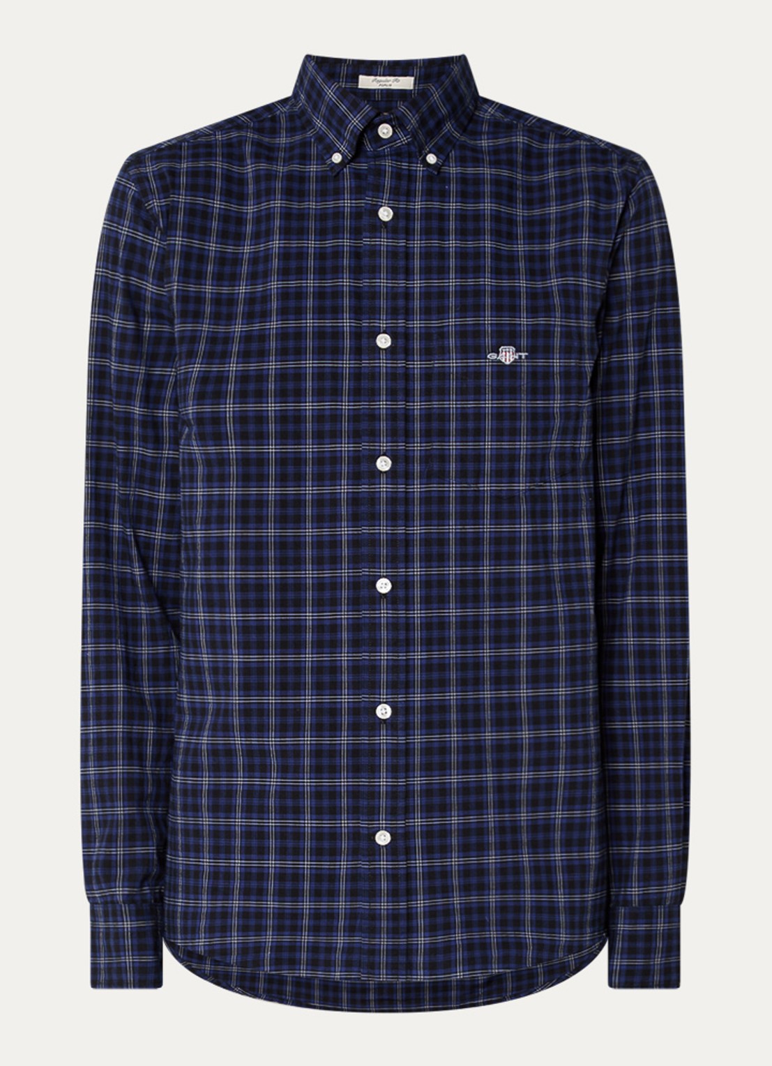 Gant Regular fit overhemd met ruitdessin en borstzak - voorkant donkerblauw