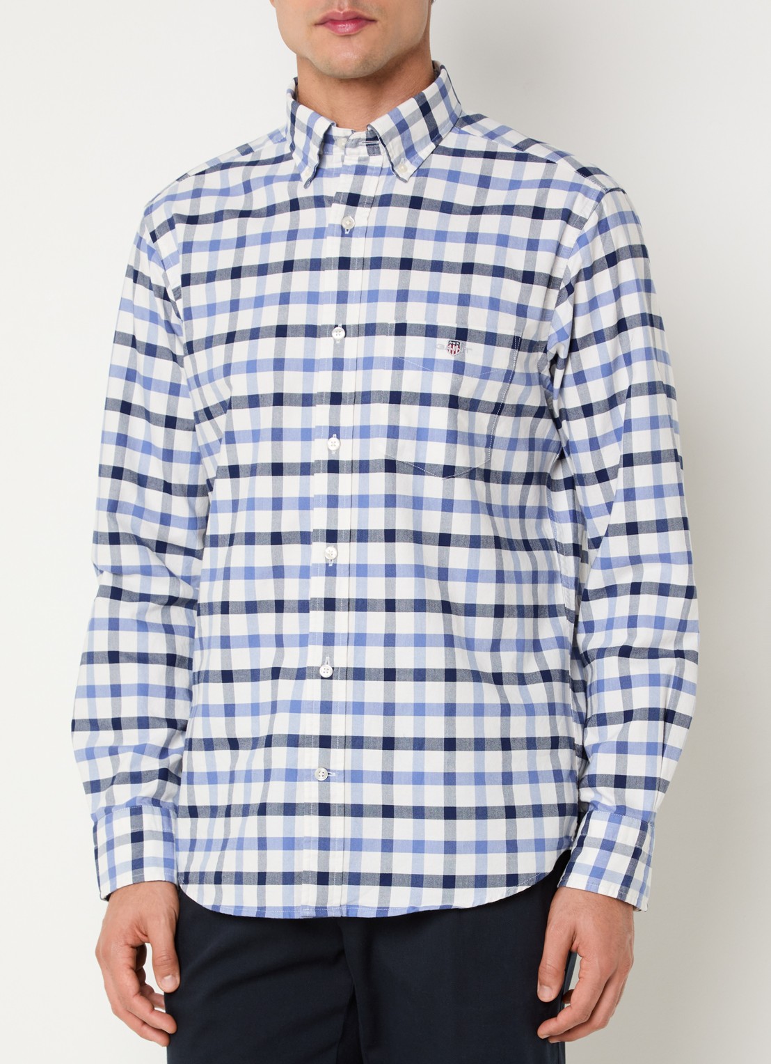 Gant Regular fit overhemd met ruitdessin en borstzak - detail kobaltblauw