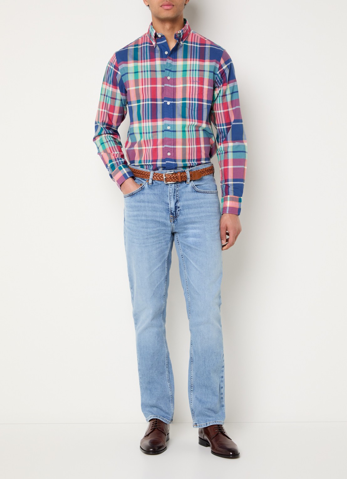 Gant Regular fit overhemd met ruitdessin - voorkant 4 donkerblauw