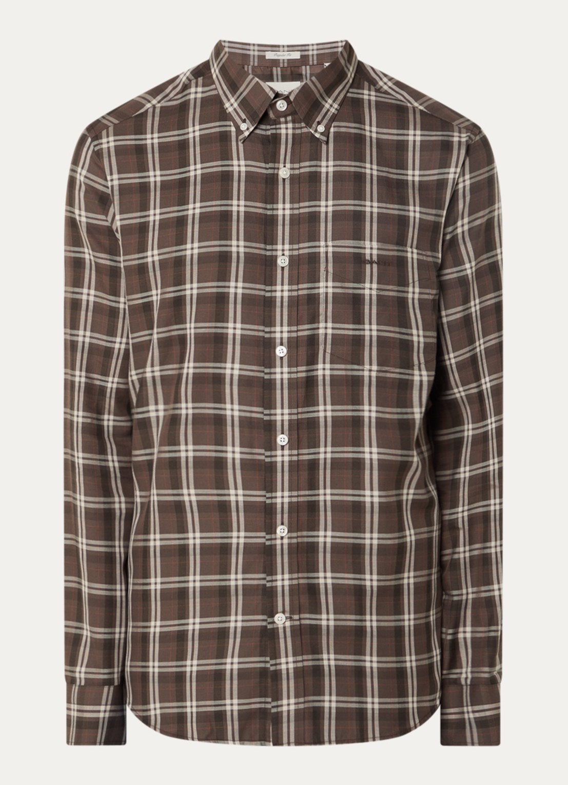 Gant Regular fit overhemd met ruitdessin - voorkant taupe