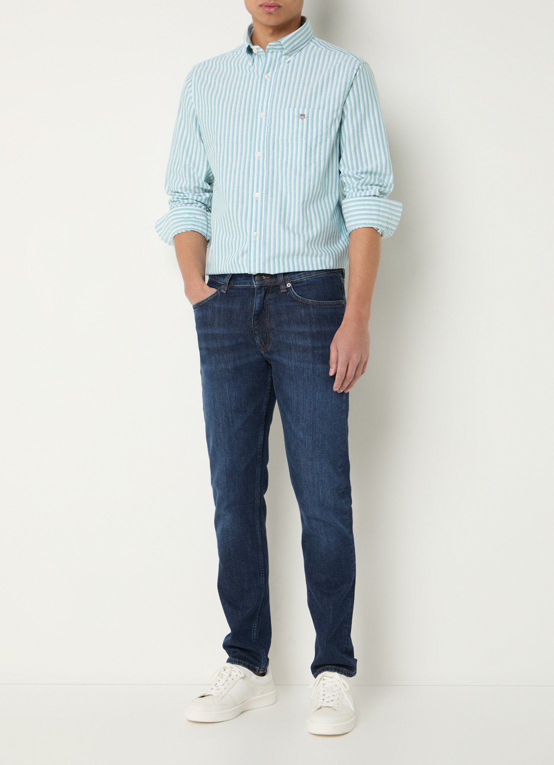 Gant Regular fit overhemd met streepprint en borstzak - voorkant 3 groen