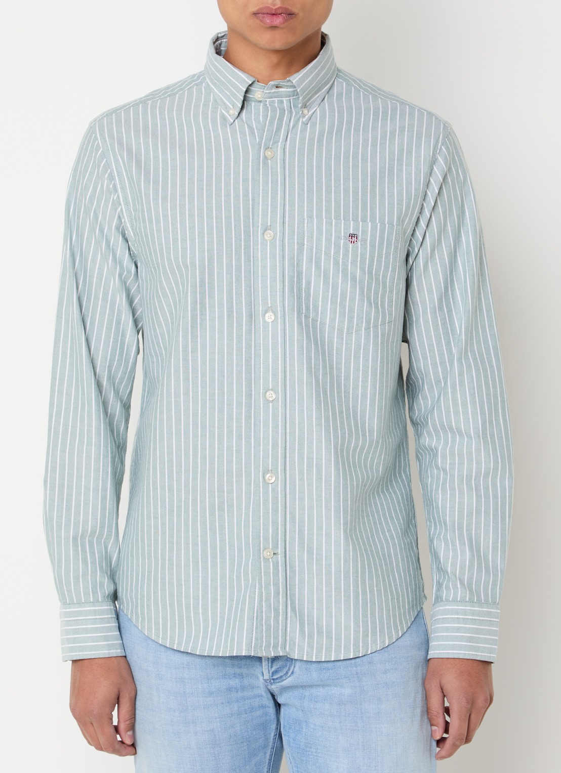 Gant Regular fit overhemd met streepprint en borstzak - detail 4 groen