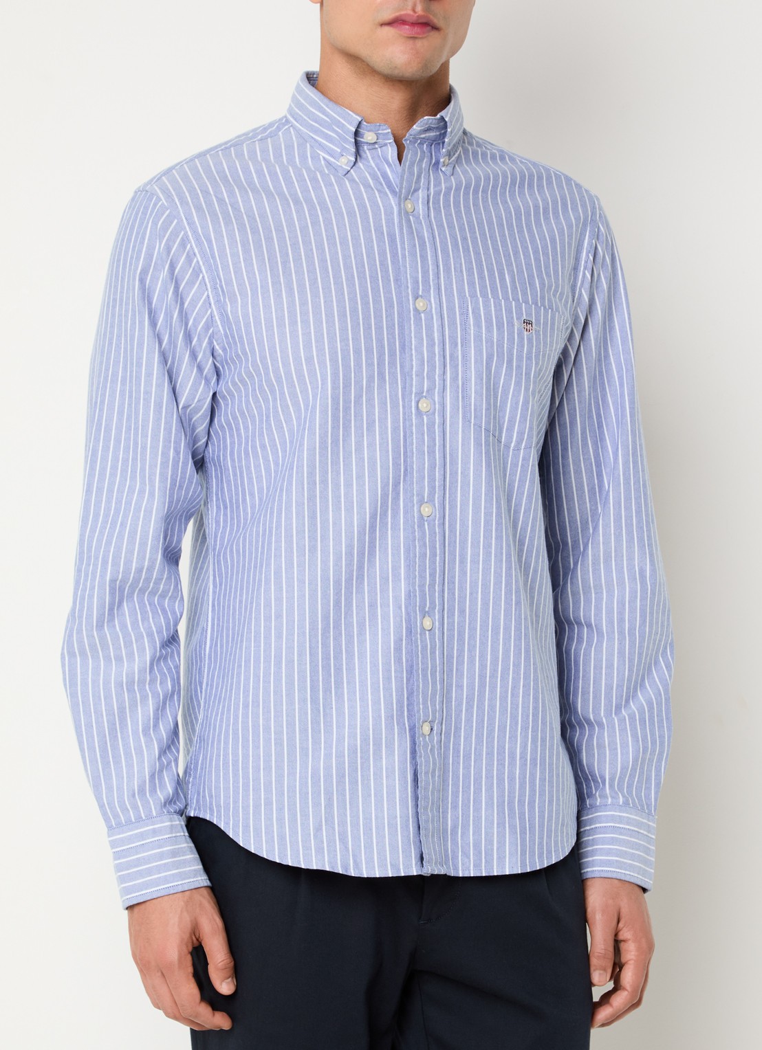 Gant Regular fit overhemd met streepprint en borstzak - detail 3 blauwgrijs