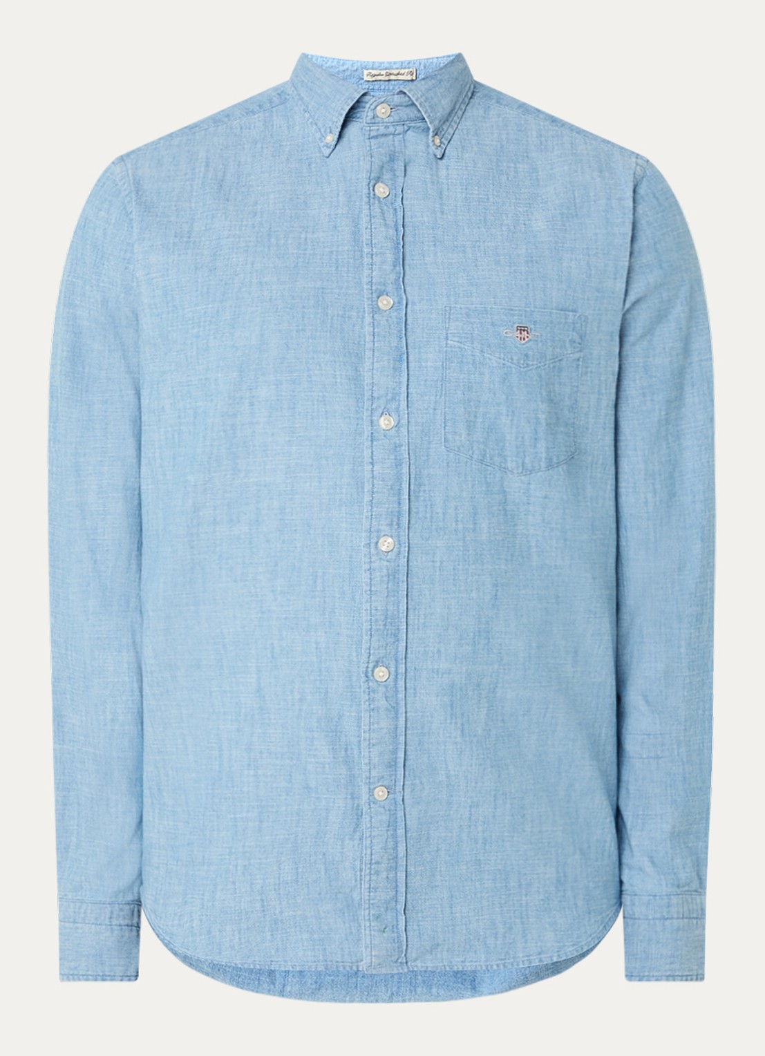 Gant Regular fit overhemd van chambray met borstzak - voorkant 2 lichtblauw