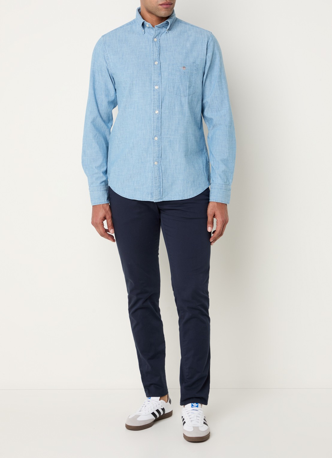 Gant Regular fit overhemd van chambray met borstzak - voorkant 3 lichtblauw