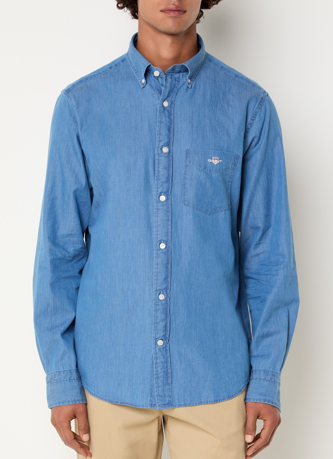 Gant Regular fit overhemd van chambray met borstzak - detail 4 blauw