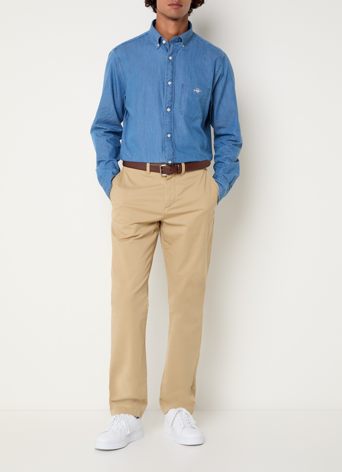 Gant Regular fit overhemd van chambray met borstzak - voorkant 3 blauw