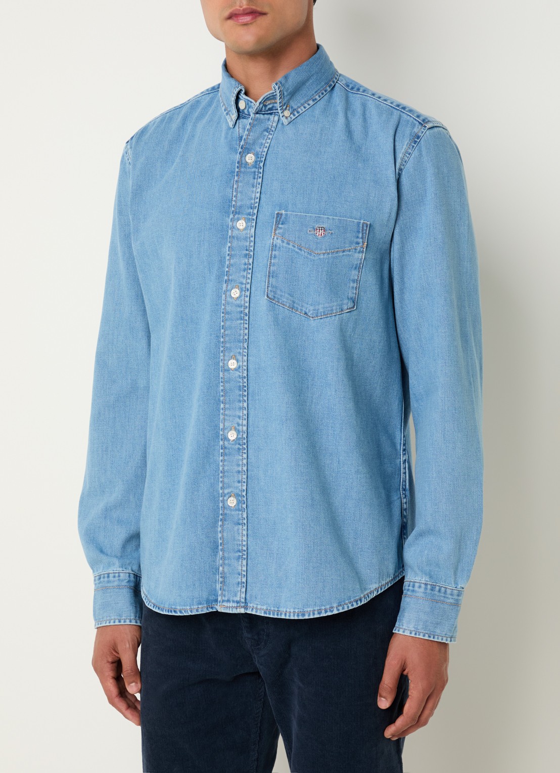 Gant Regular fit overhemd van chambray met logo - detail 3 indigo