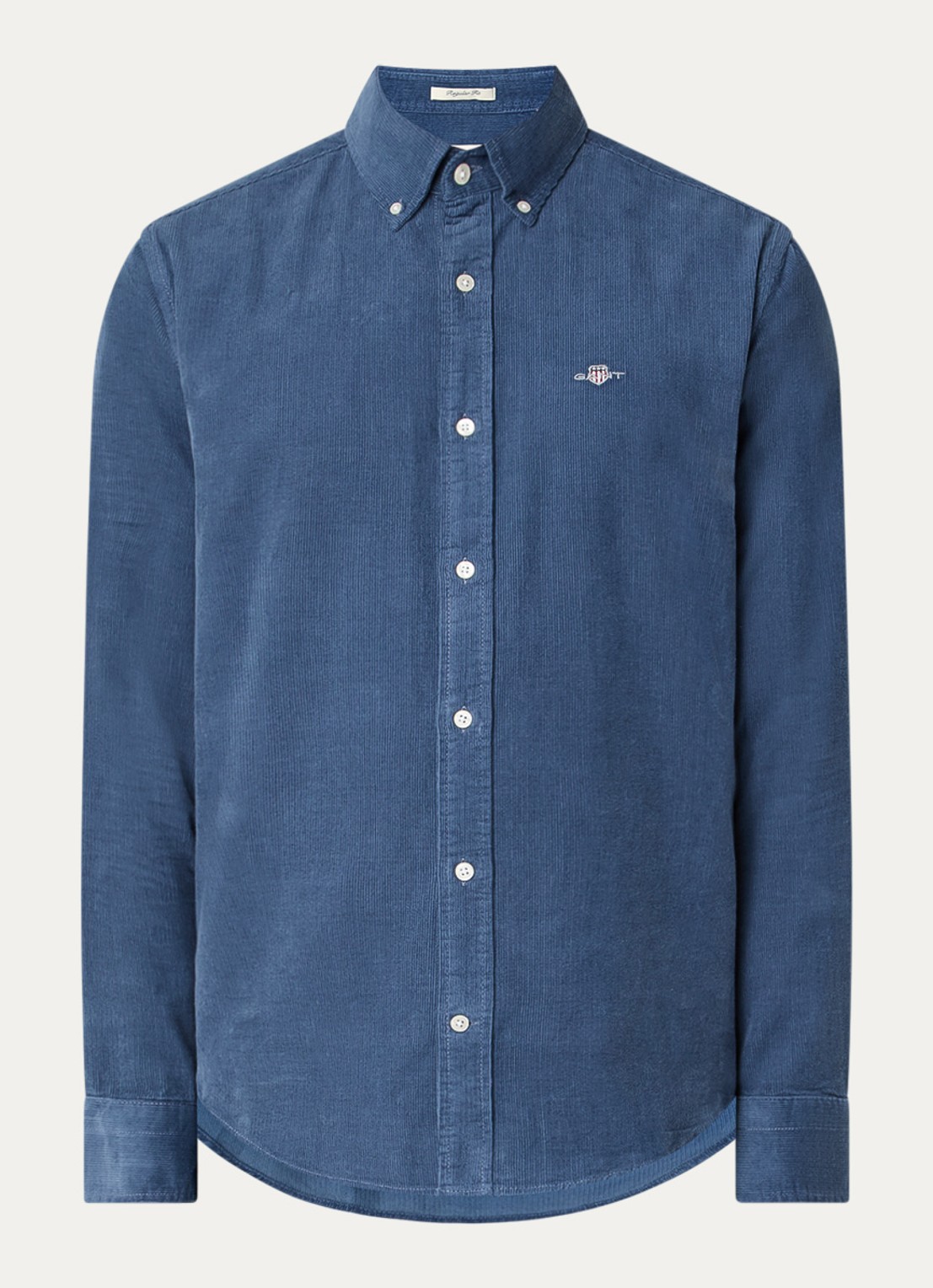 Gant Regular fit overhemd van corduroy met logoborduring - voorkant 3 staalblauw