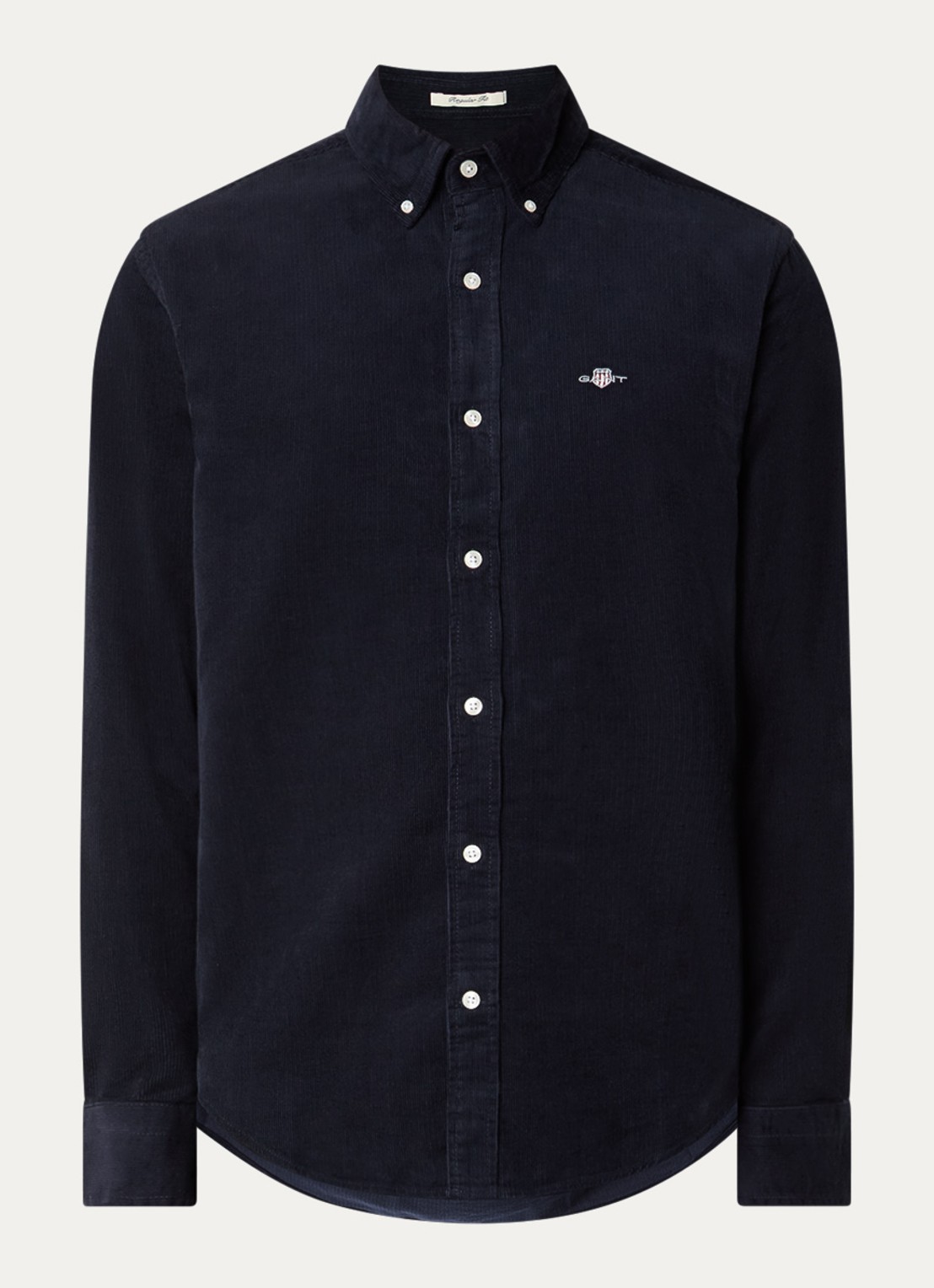 Gant Regular fit overhemd van corduroy met logoborduring - voorkant donkerblauw
