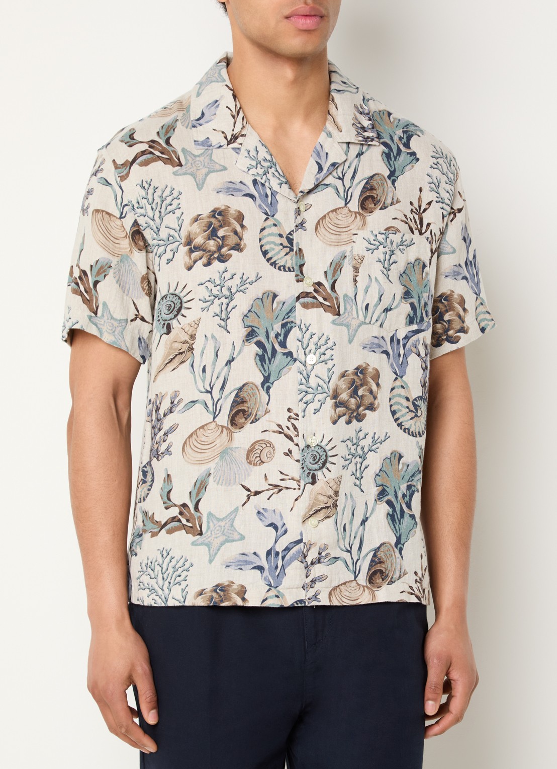 Gant Regular fit overhemd van linnen met print - detail 4 beige