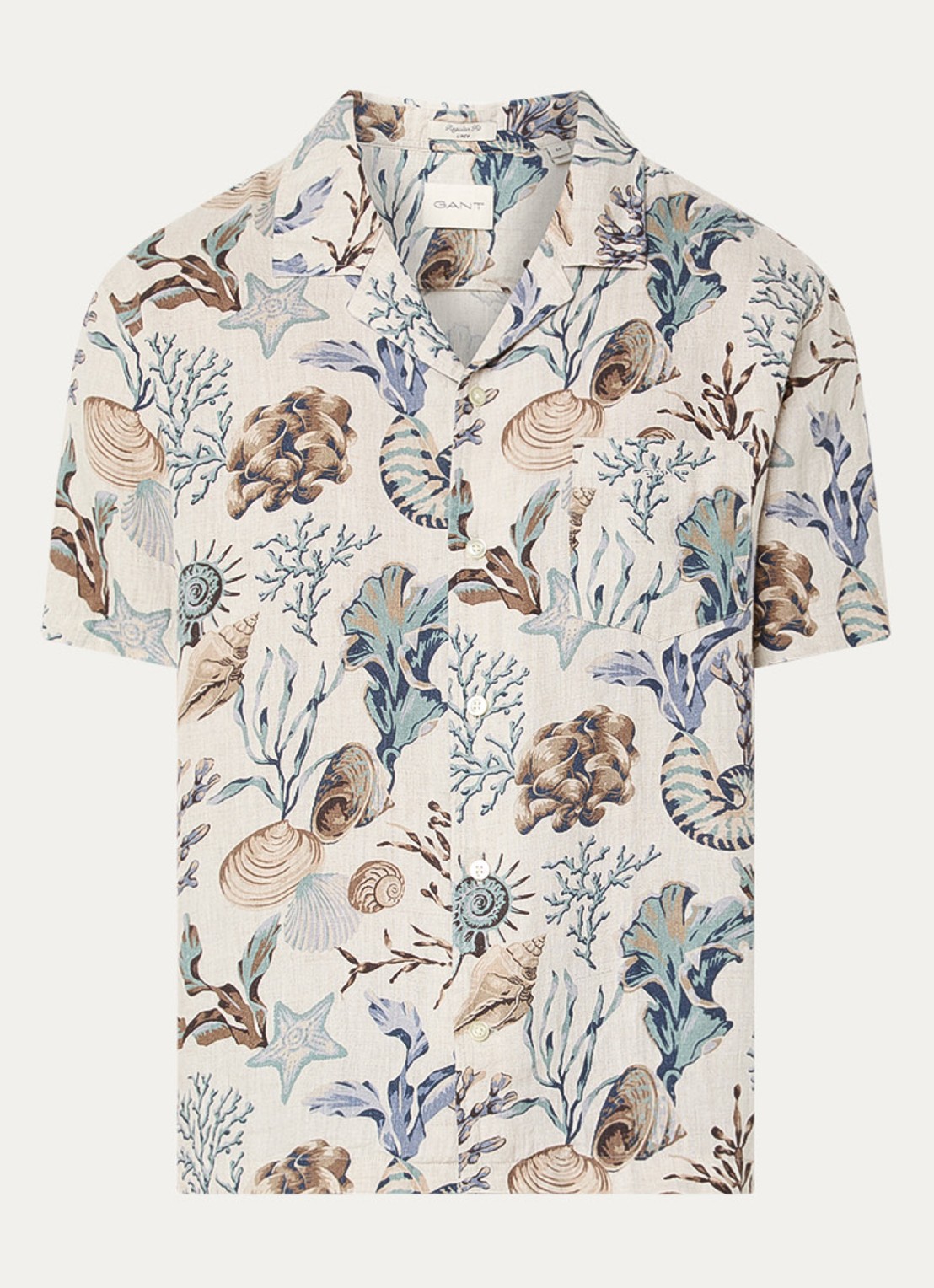 Gant Regular fit overhemd van linnen met print - voorkant beige