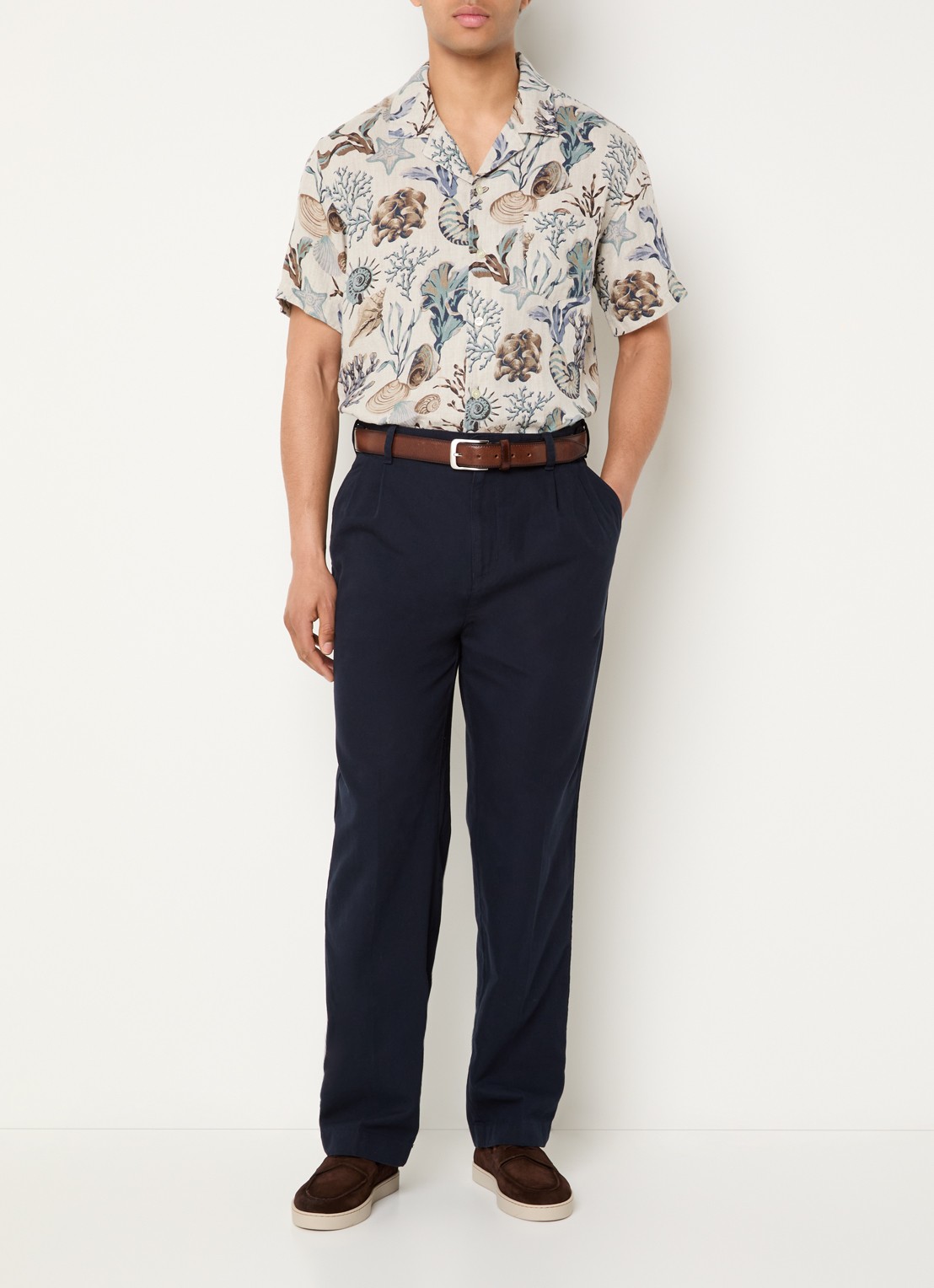 Gant Regular fit overhemd van linnen met print - voorkant 2 beige