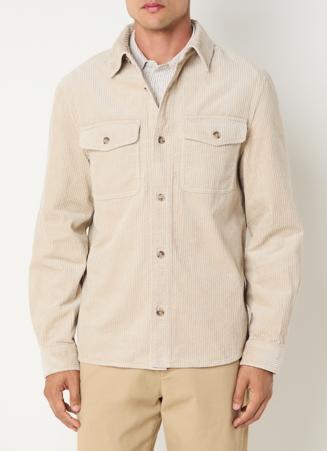 Gant Regular fit overshirt van corduroy met borstzakken - detail creme