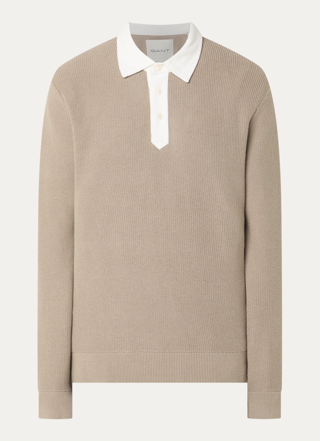 Gant Regular fit polo in wolblend - voorkant 3 taupe