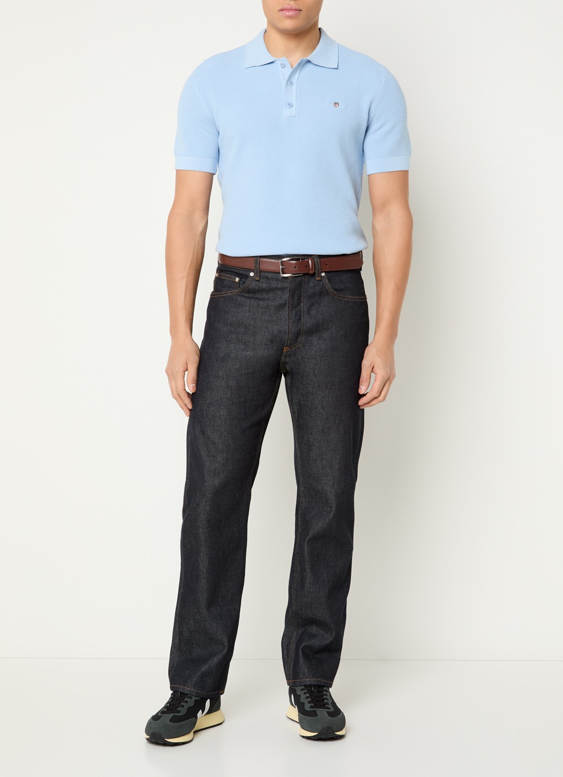 Gant Regular fit polo met logoborduring - voorkant 2 lichtblauw
