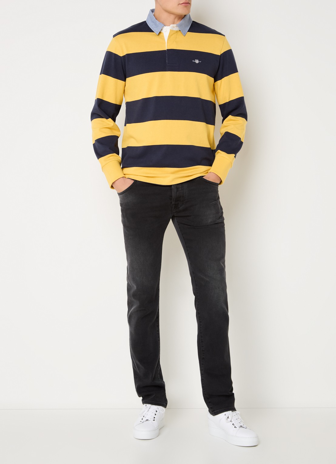 Gant Regular fit polo met streepprint en logo - voorkant 3 geel