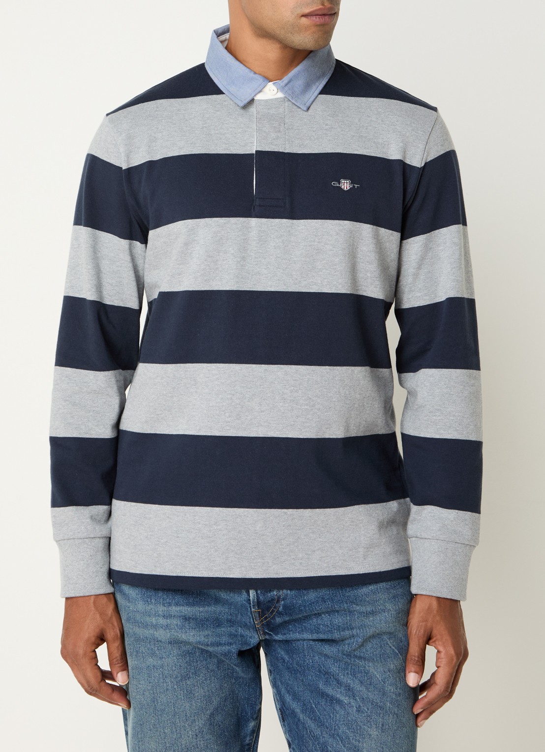 Gant Regular fit polo met streepprint en logo - detail 4 grijsmele