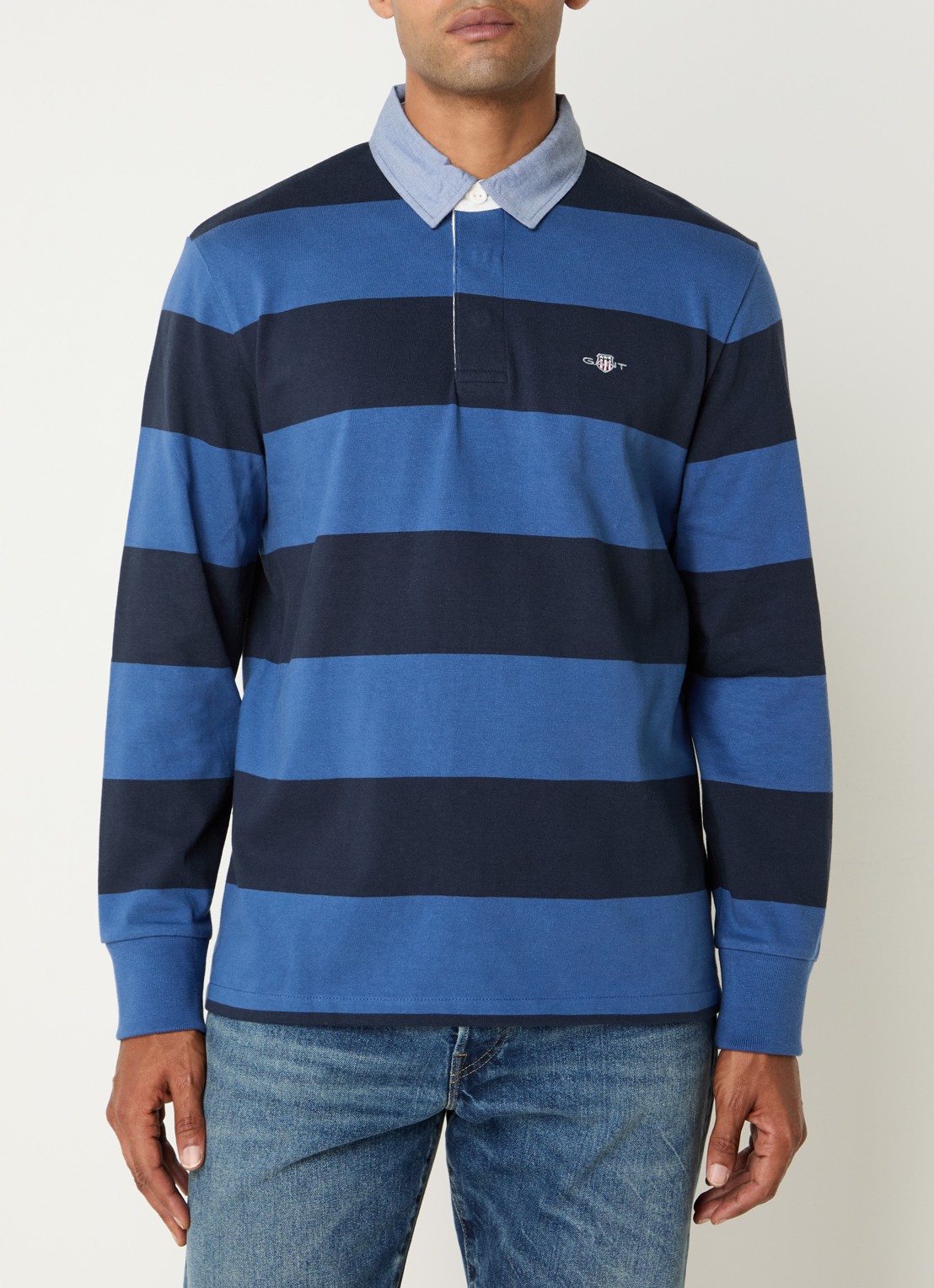 Gant Regular fit polo met streepprint en logo - detail blauw