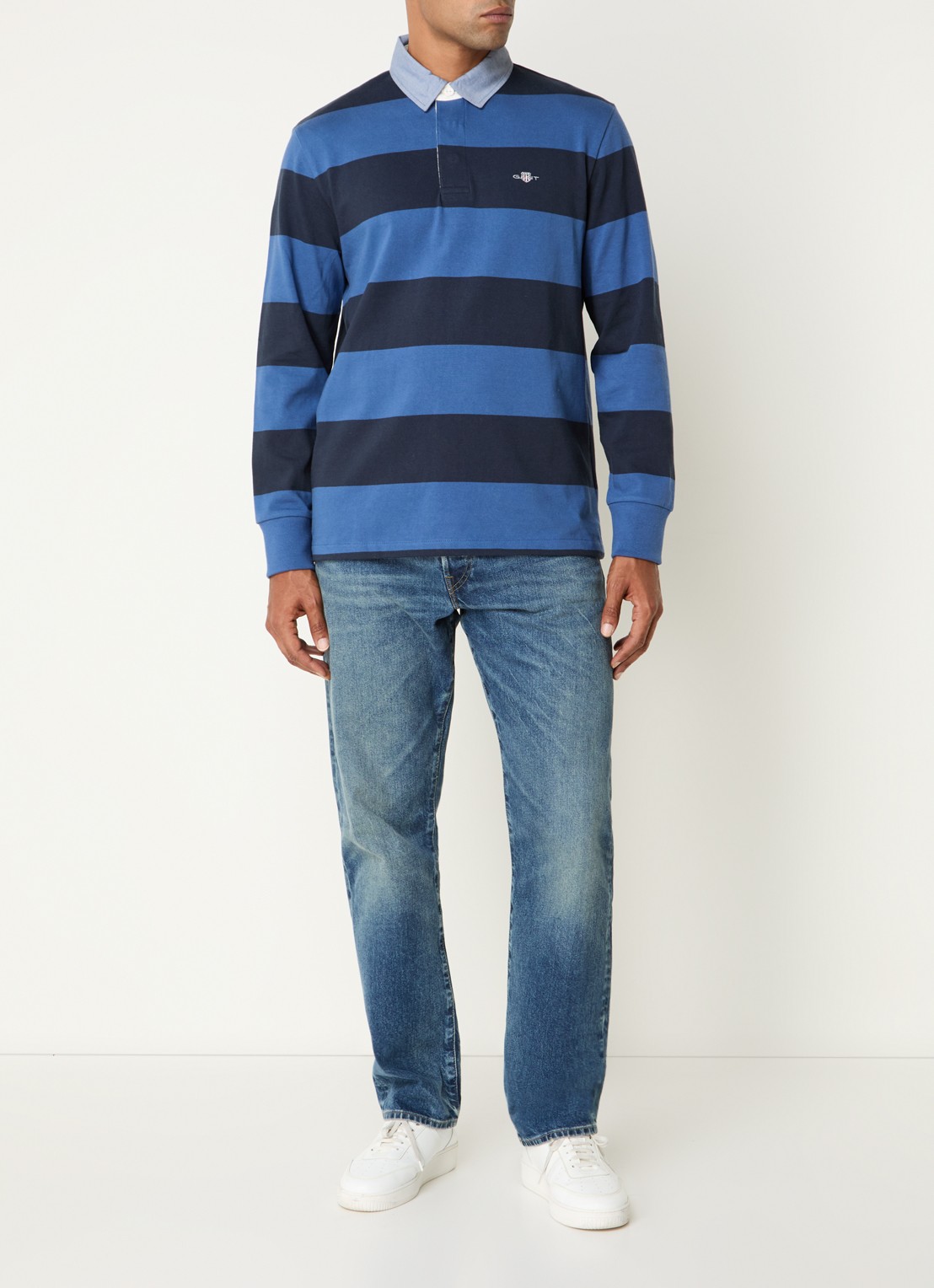 Gant Regular fit polo met streepprint en logo - voorkant 3 blauw