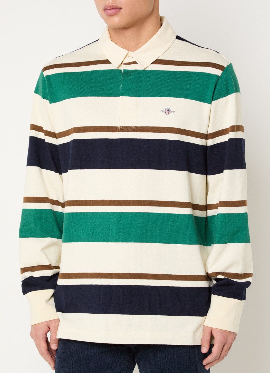 Gant Regular fit polo met streepprint en logo - detail 3 gebroken wit