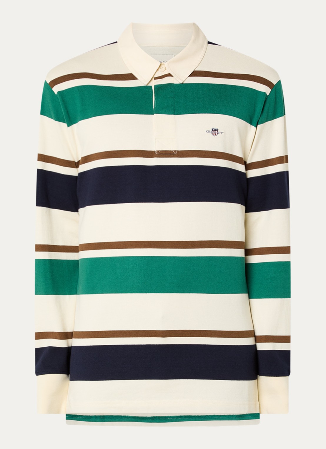 Gant Regular fit polo met streepprint en logo - voorkant gebroken wit