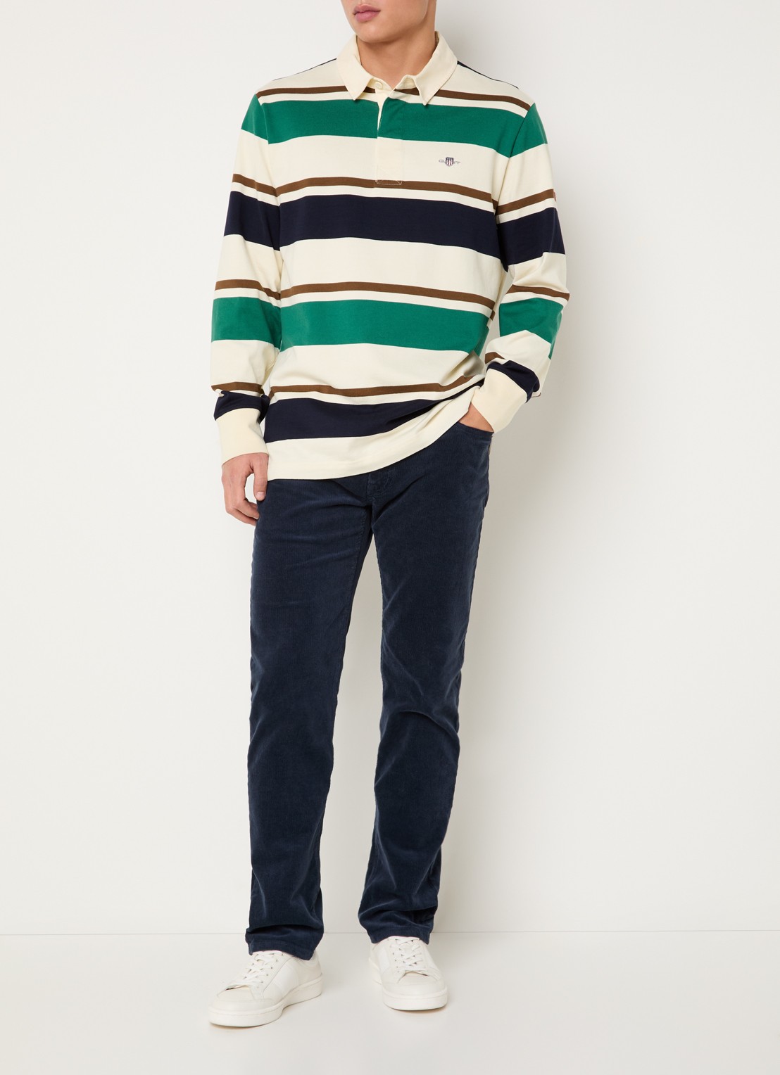 Gant Regular fit polo met streepprint en logo - voorkant 2 gebroken wit