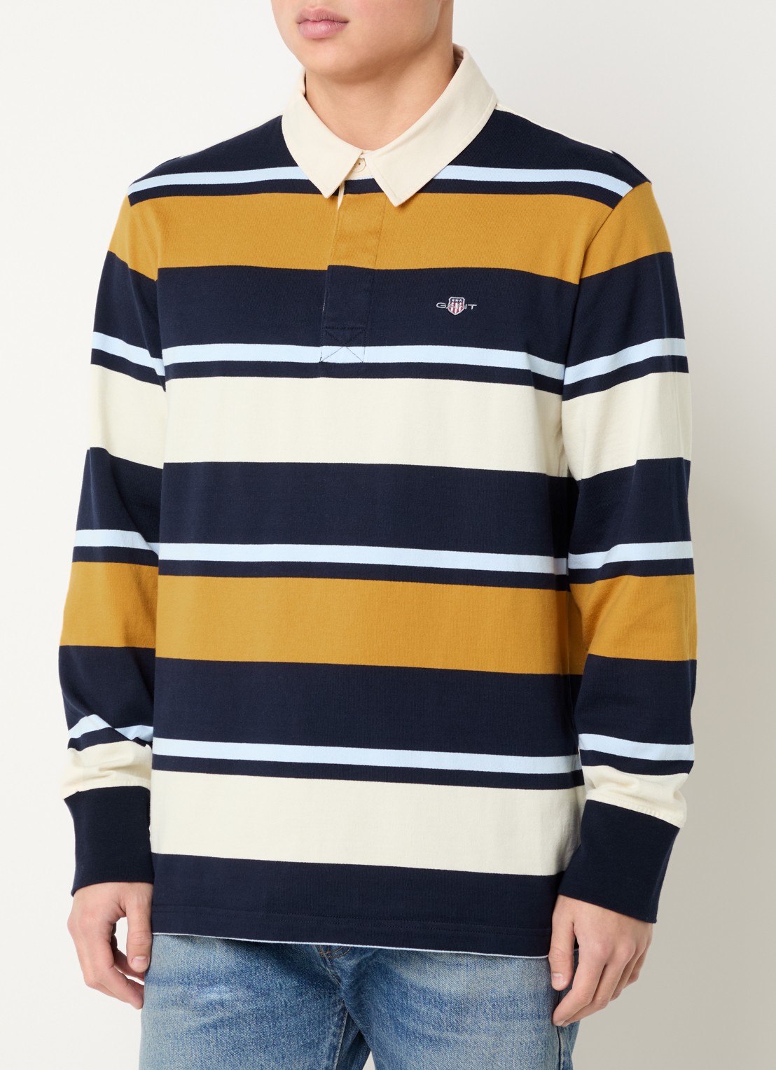 Gant Regular fit polo met streepprint en logo - detail blauw